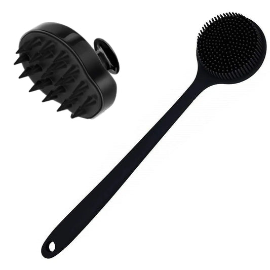 Dluxe Ave. Cinlitek Silicone Body Scrubber & Scalp Massager Long Handle Back Scrubber for Shower BrushExfoliating Body Scrubber Shower Scrubber for Body Brush Hair Dandruff Shampoo Brush for MenWomen&Kids