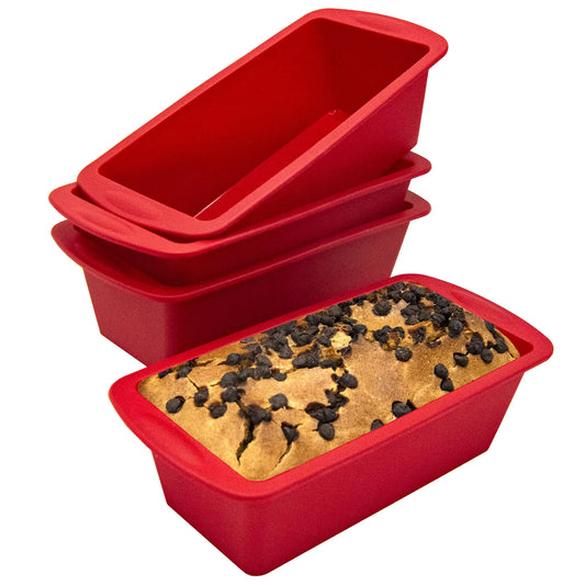 Dluxe Ave. Mini Bread Loaf Pans Silicone/ Set of 4 (Red)
