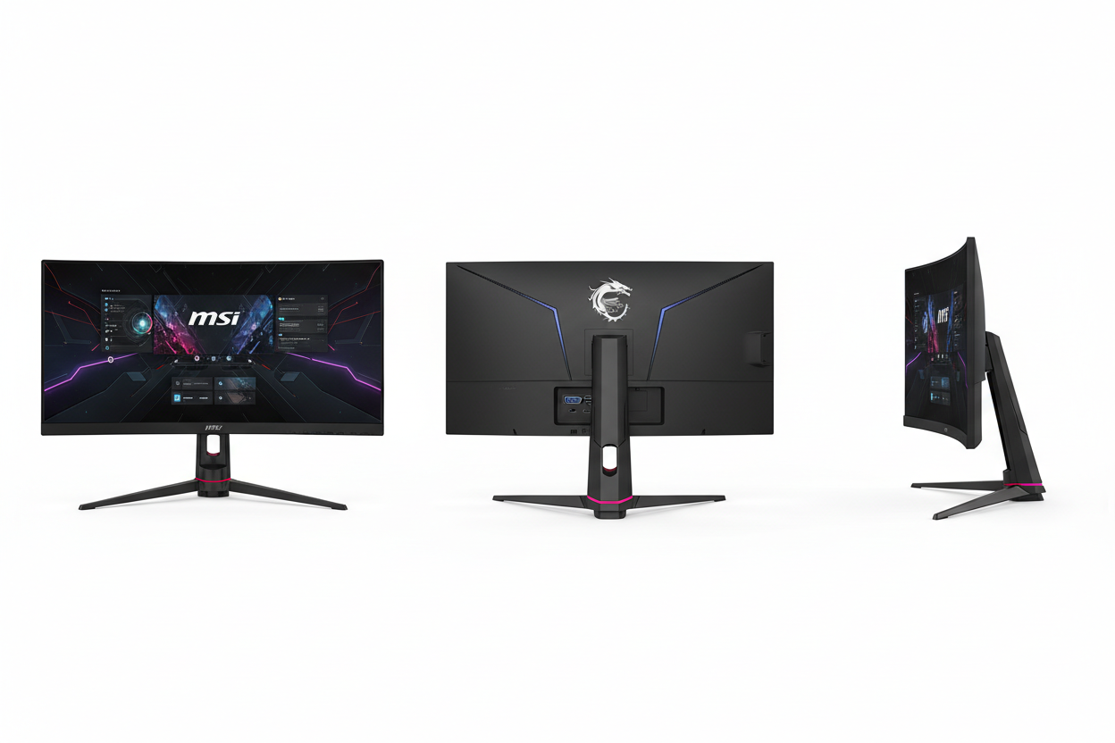 MSI MPG 275CQRXF 27-inch 2560 x 1440 (QHD) Computer Monitor 240Hz Adaptive-Sync HDR Ready HDMI VGA Port Display PortVESA Mountable Tilt Speaker 0.5ms Black. front, back and side