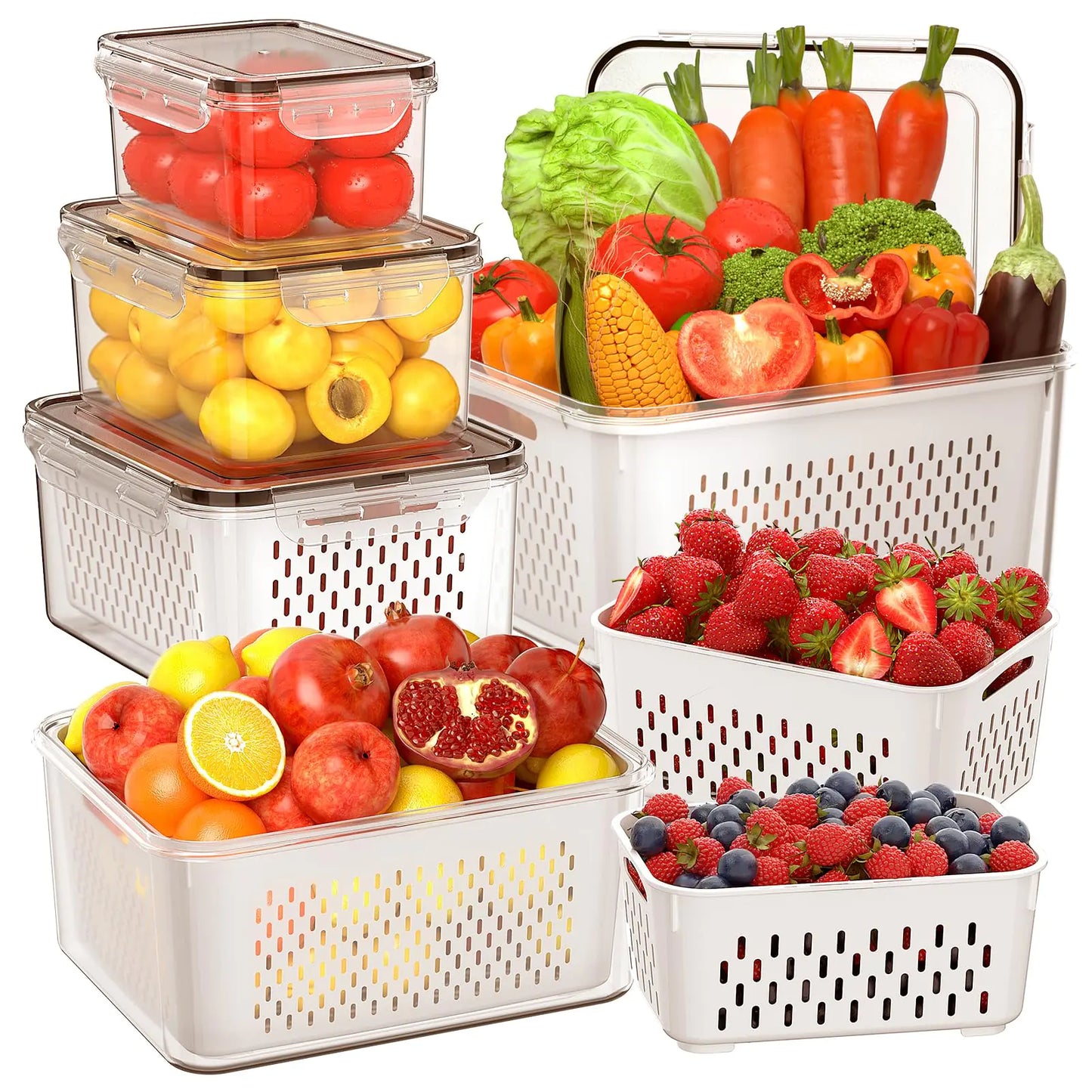 Dluxe Ave. 5 PCS Large Fruit Storage Containers for Fridge with Removable Colanders