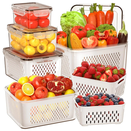 Dluxe Ave. 5 PCS Large Fruit Storage Containers for Fridge with Removable Colanders