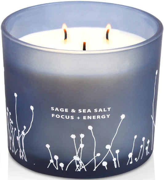 Dluxe Ave. White Sage Sea Salt, 3 Wick Candle Large 14.5 oz, Natural Soy Candle for Home for Women & Men