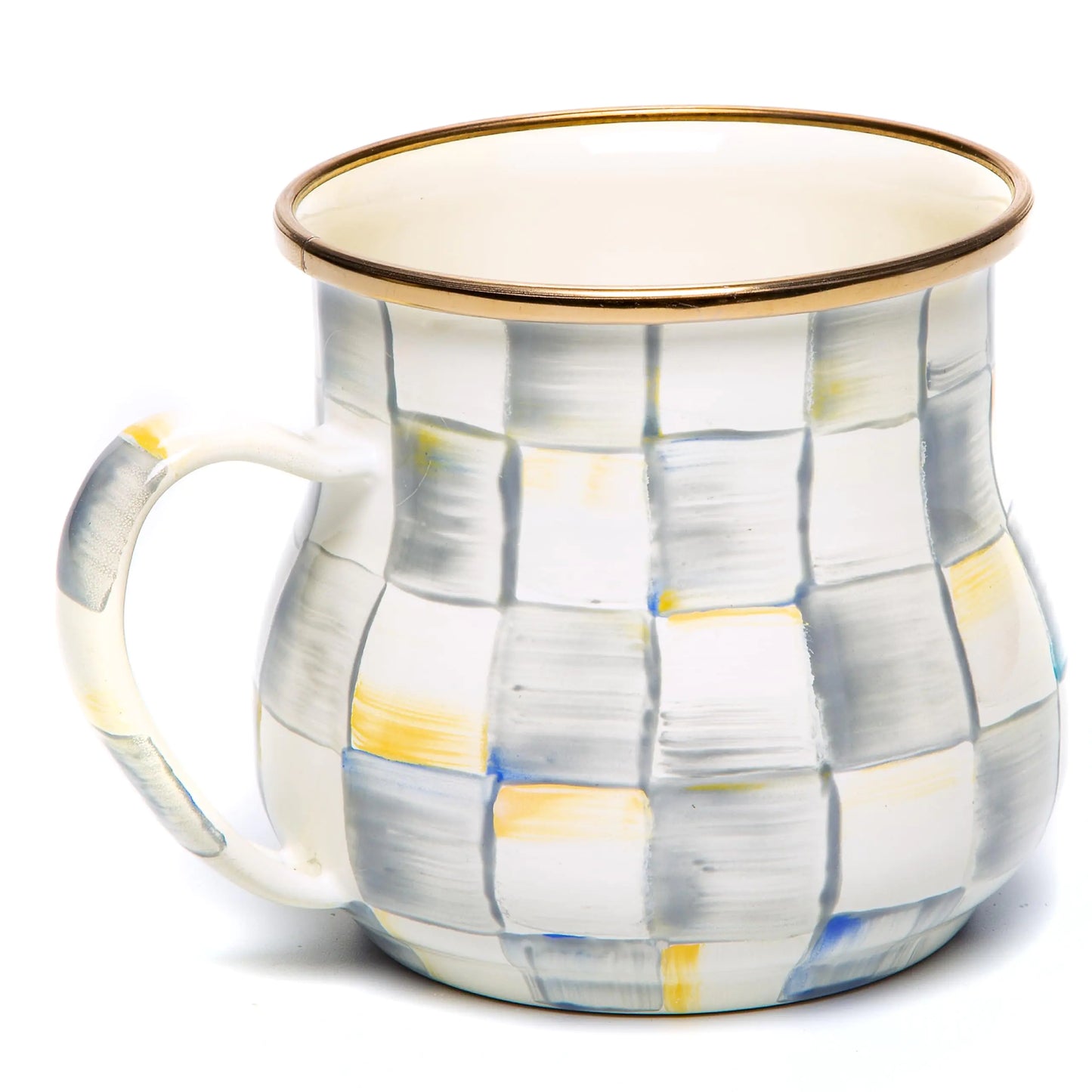 Dluxe Ave.  Cute Enamelware Coffee and Tea Mug Unique Drinkware 16 Ounces /Gray-and-White Sterling Check Set of 1