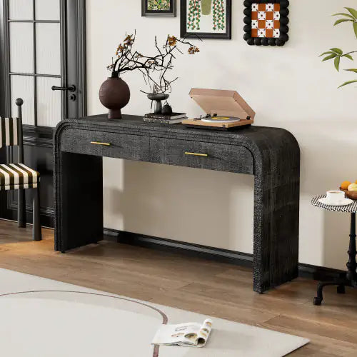 Dluxe Ave. Unique Retro Silhouette Console Table, Open Style, Two Top Drawers For Entrance, Dining Room, Living Room