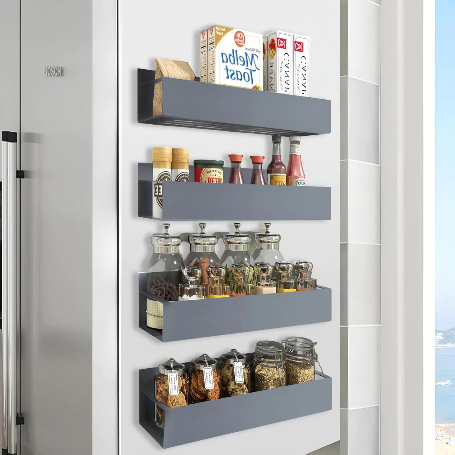 Dluxe Ave. 4 Pack Magnetic Spice Rack Organizer Refrigerator/ Grey