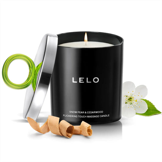 Dluxe Ave. Flickering Touch Massage Candle, Melts into Massage Oil Scented Candle, Body Massage Oil, Luxury Skin Treatment (Snow Pear & Cedar wood Scent)