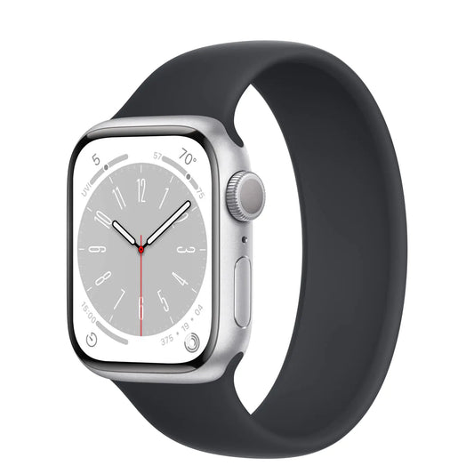 Dluxe Ave. Apple Watch Series 8 (GPS 41MM) - Silver Aluminum Case with Midnight Solo Loop (Renewed)