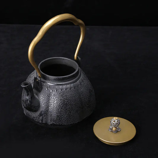 Dluxe Ave. Handcrafted Pumpkin Iron Teapot for Brewing Tea