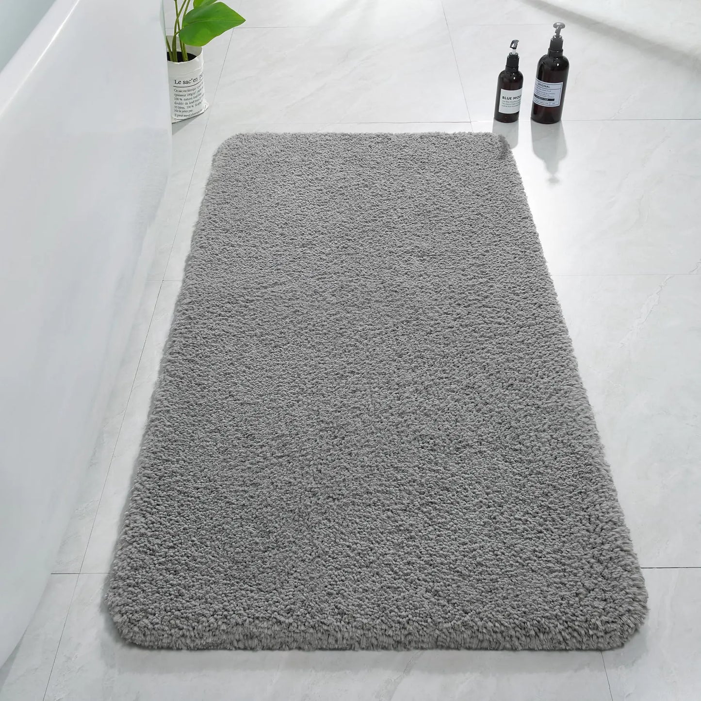 Dluxe Ave. Luxury Long Bathroom Runner Rug, 24x48 Inch Thick Soft and Absorbent Microfiber, Non Slip Bath Mat, (Grey)