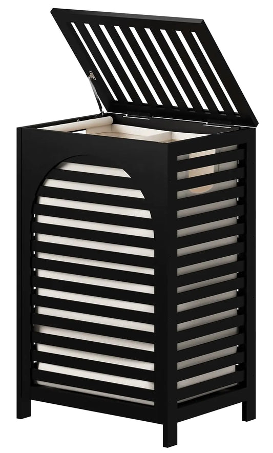 Dluxe Ave. Black Laundry Hamper Laundry Hamper with Lid 22.5 Gallon (85L) Bamboo Wood Clothes Laundry Basket with Lid and Handles Removable Liner