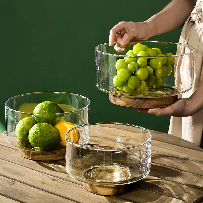 Dluxe Ave. Glass Fruit Bowl with Wooden Base