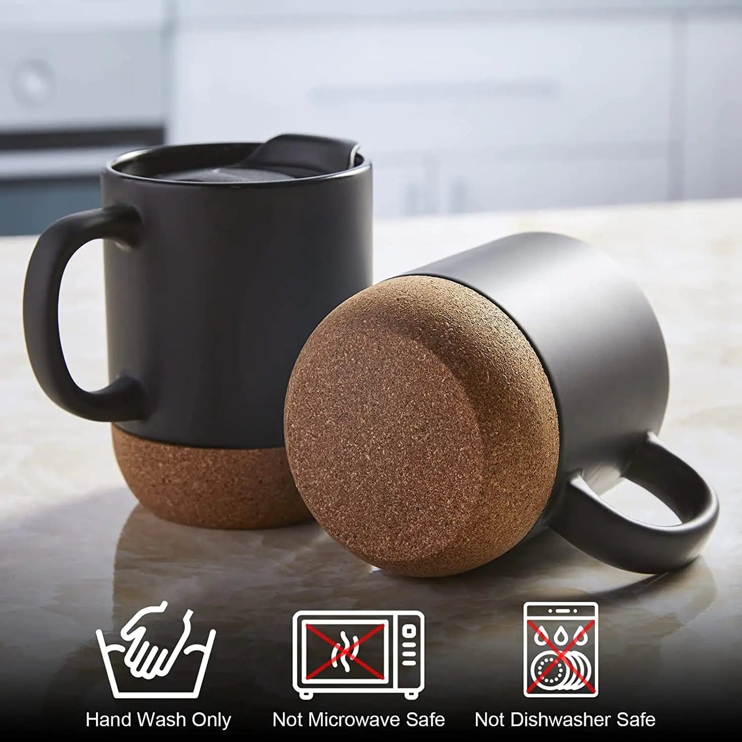 Dluxe Ave. 15oz Insulated Ceramic Cup Cork Bottom Large Lid Coffee Mug - Black