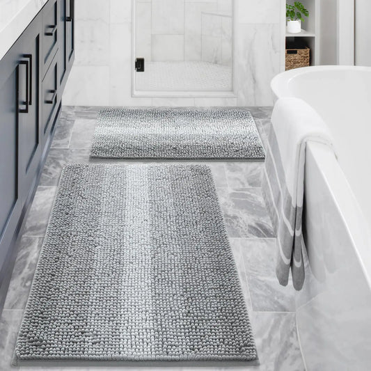 Dluxe Ave. Grey Bathroom Rug Set 2 Piece,Chenille Non Slip, Accessories for Tub 16" x 24"/ 20" x 32"