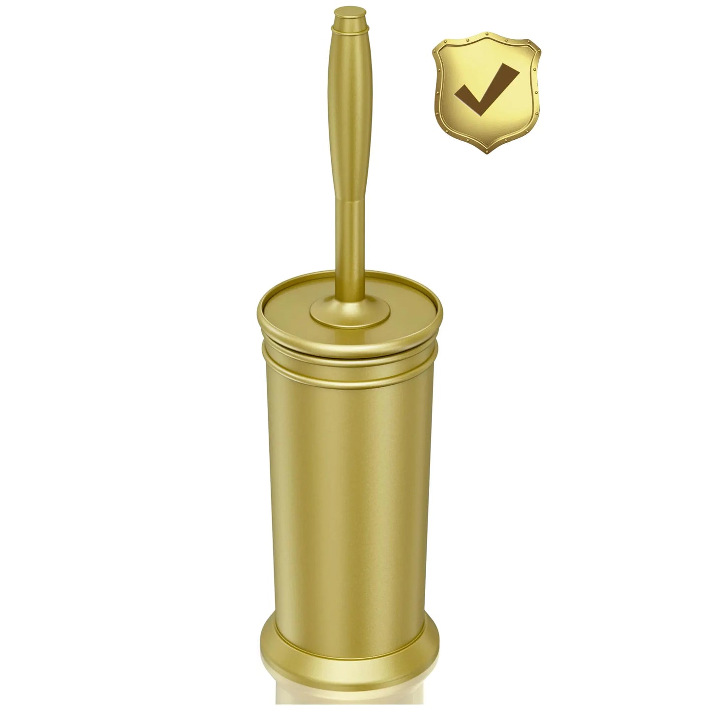 Dluxe Ave. UPTRONIC Toilet Brush Metal Toilet Brush and Holder Set with Extra Long Handle Durable Bristles Toilet Bowl Brush and Covered Holder for Toilet Scrubber for Bathroom Cleaning (Gold1 Set)