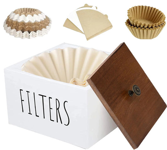 Dluxe Ave.  Wooden Coffee Filter Container with Lid/ Rustic (White)