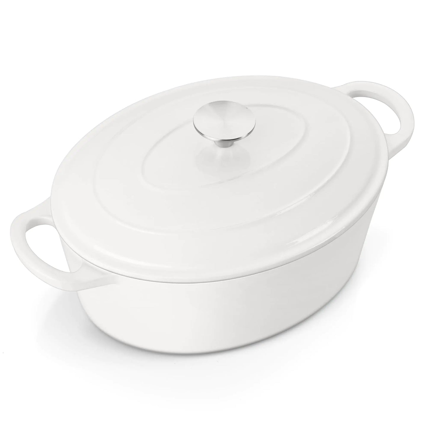 Dluxe Ave. Oval Dutch Oven Pot with Lid/ Enameled/ Cast Iron with Dual Handles (White)