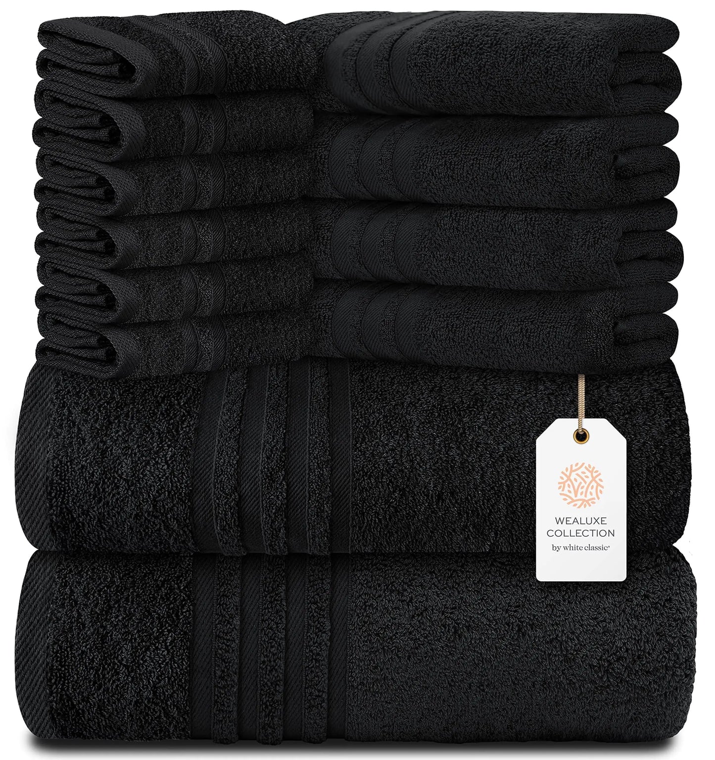 Dluxe Ave. 100% Cotton Soft Bath Towel Set, 12 Pcs (Black)