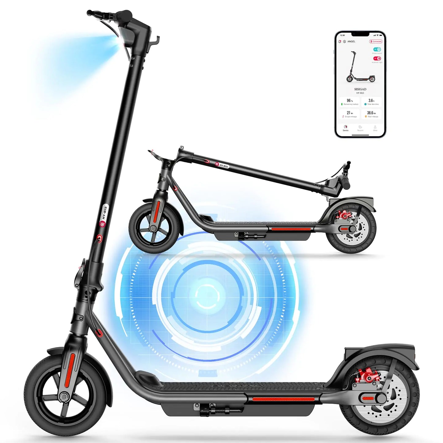Dluxe Ave. SISIGAD Electric Scooter Adults Peak 500W Motor 8.5" Solid Tires 19Mph Speed Long Miles Range Scooter Electric for Adults Foldable E-Scooter for Commuting with Double Braking System APP Control