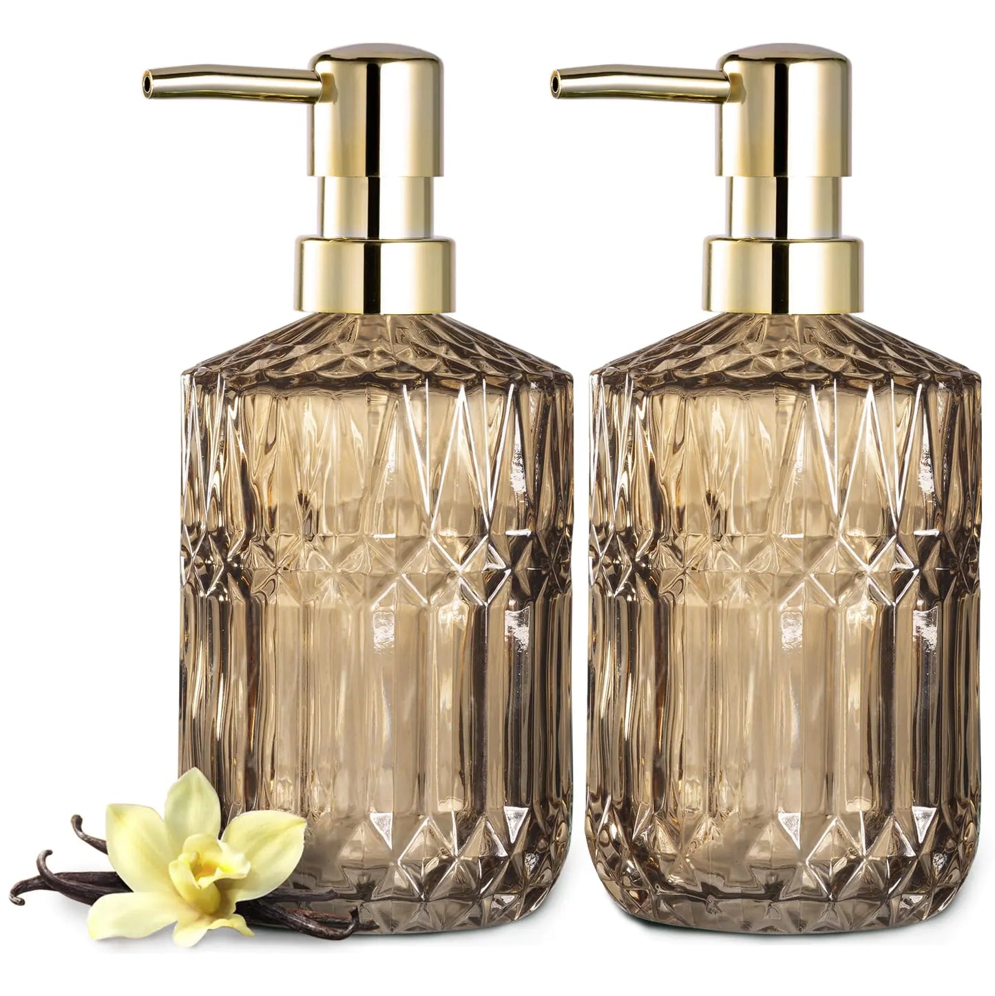 Dluxe Ave. Glass Soap Dispenser with ABS Plastic Pump, 2pack (Brown)