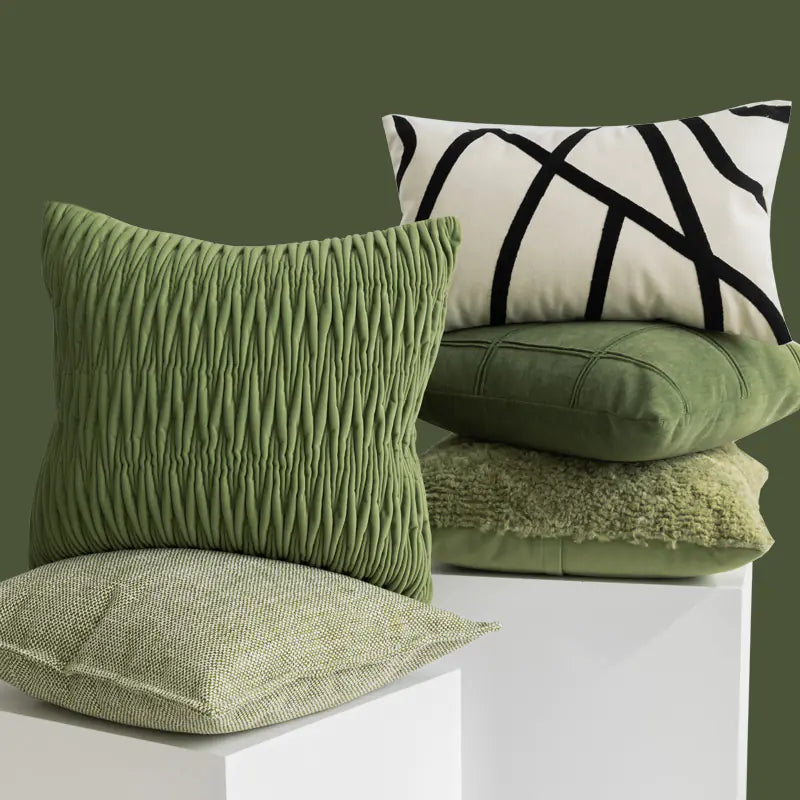 Dluxe Ave. Green 3D Pleated Sofa Set with Pillows