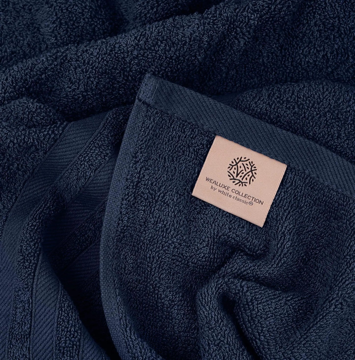 Dluxe Ave. 12 Pcs Bath Towel Set for Bathroom Wealuxe Collection 100% Cotton Soft Navy Blue