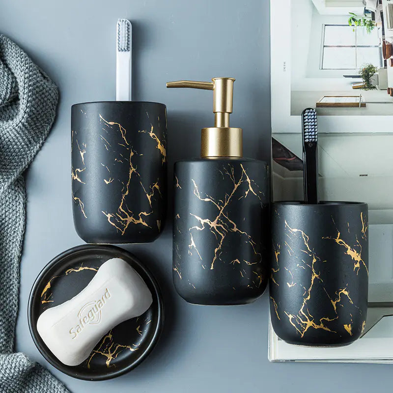 Dluxe Ave. Nordic Luxury Marble Ceramic Bathroom Set (5 Pieces)