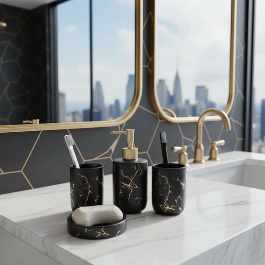 Dluxe Ave. Nordic Luxury Marble Ceramic Bathroom Set (5 Pieces)