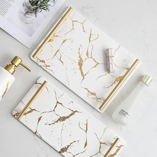 Dluxe Ave. Nordic Marble Pattern Ceramic Rectangular Tray
