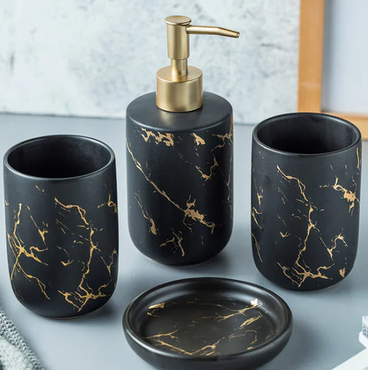 Dluxe Ave. Nordic Luxury Marble Ceramic Bathroom Set (5 Pieces)