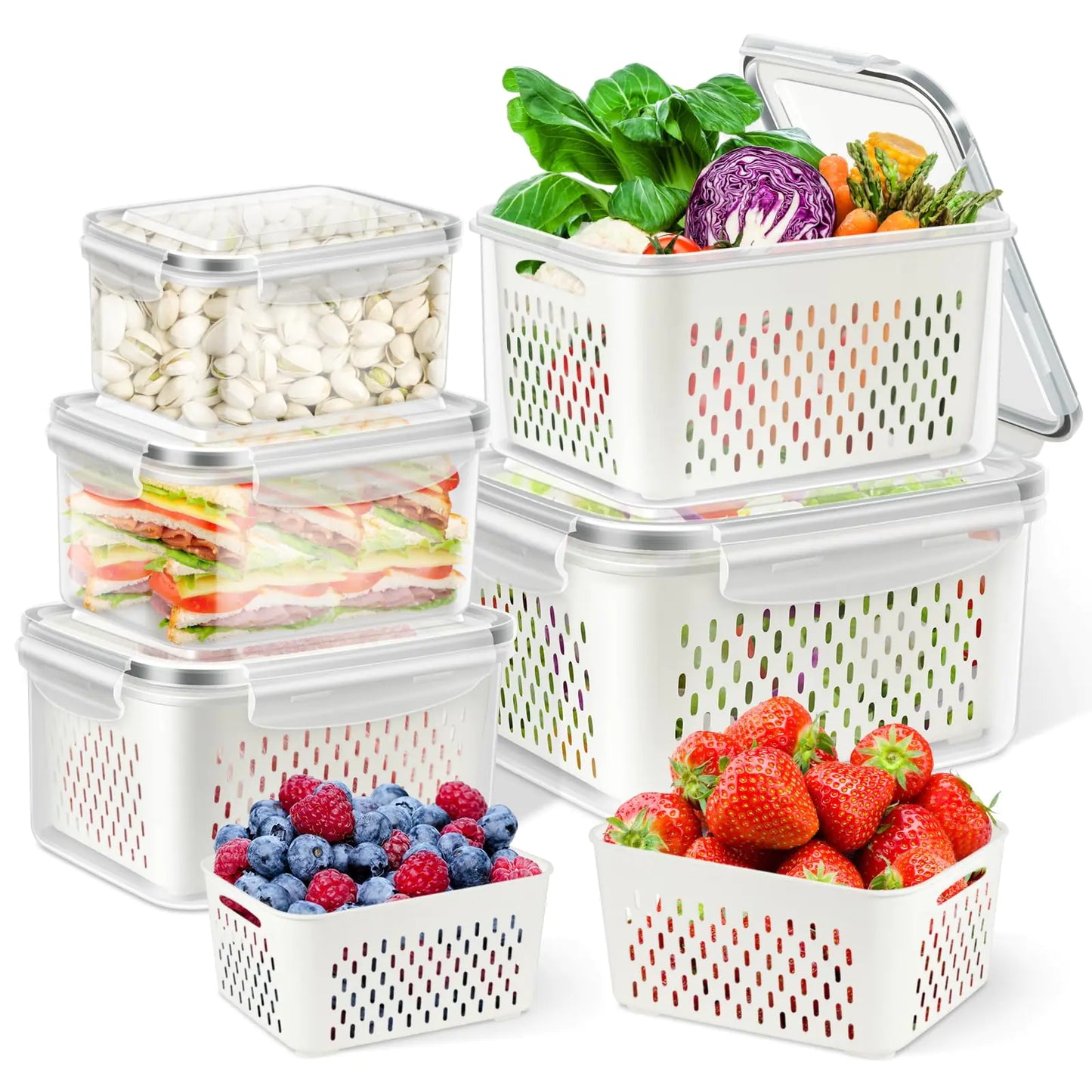 Dluxe Ave. 10 Pieces Fruit Storage Containers for Fridge Organizers and Storage/ 5 Pack Large