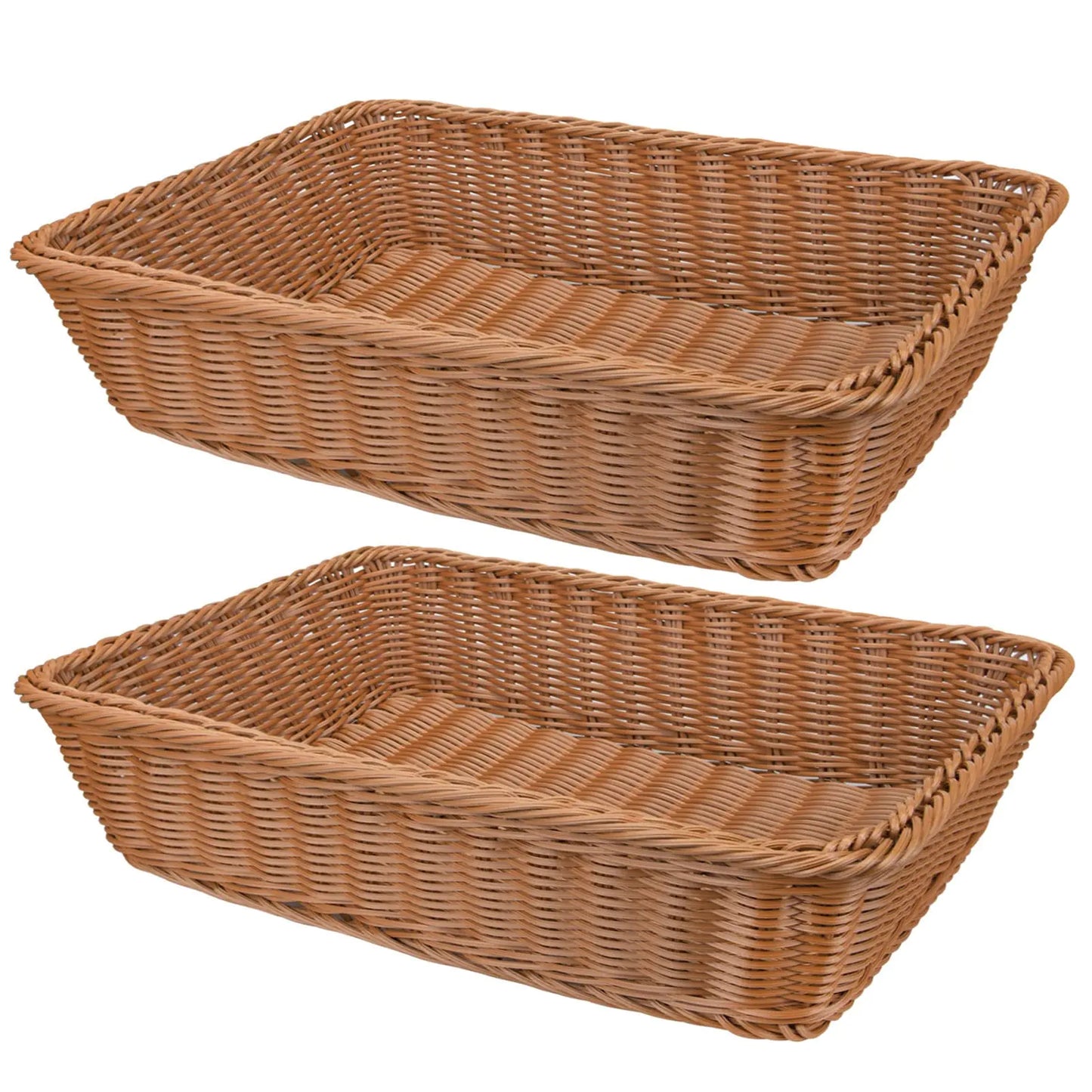 Dluxe Ave. 2 Pack Poly Wicker Woven Bread Basket 16 Inch Rectangular Fruit Baskets Brown