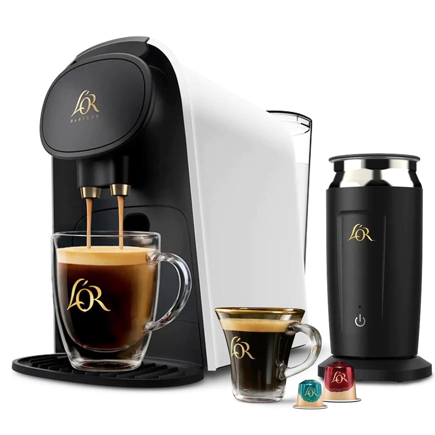 DluxeAve. LOR Barista System Coffee and Espresso Machine Combo with Frother Matte White