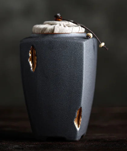 Dluxe Ave. Ceramic Vintage Hand-painted Tea Canister with Gold Trim