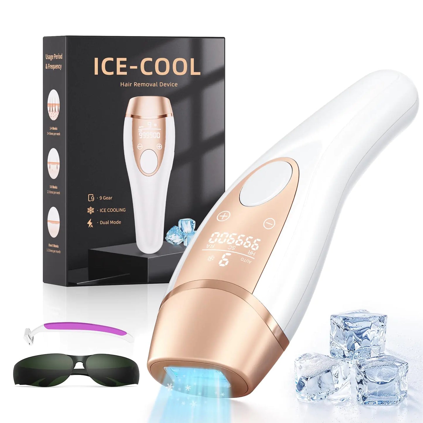 Dluxe Ave. Laser Hair Removal Ubroo IPL Laser Hair Removal for Women and Men 3 In 1 At Home Hair Removal Device 999900+ Flashes Permanent Painless Hair Removal Machine with Ice Cooling for Whole Body Use