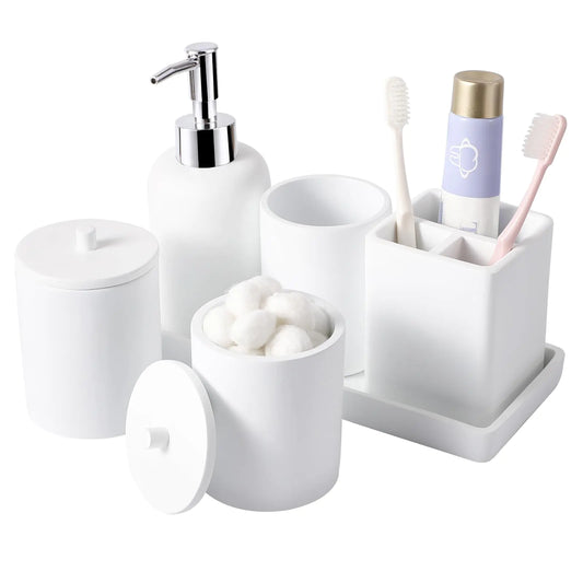 Dluxe Ave. Resin 6 Pcs White Bathroom Set