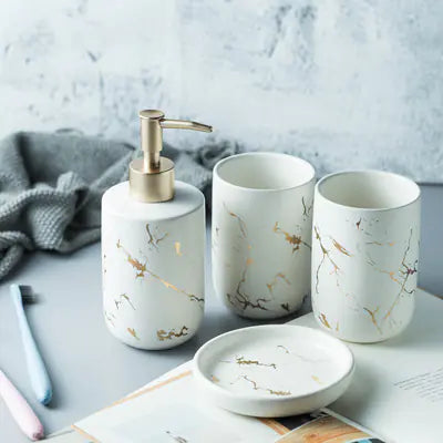 Dluxe Ave. Nordic Luxury Marble Ceramic Bathroom Set (5 Pieces)