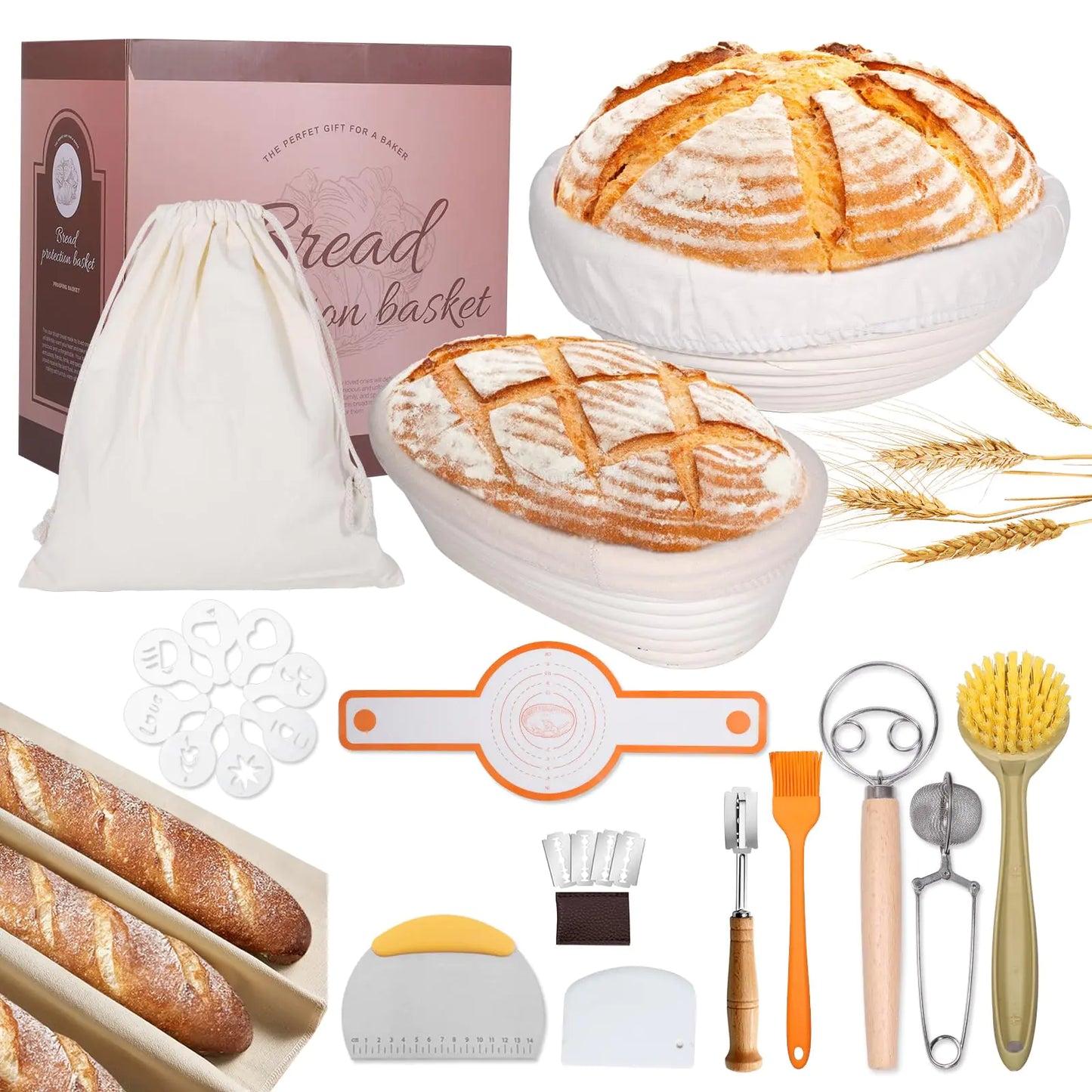 Dluxe Ave. Sourdough Bread Baking Supplies Set/ Basket/ 10 Inch Oval & 9 Inch Round