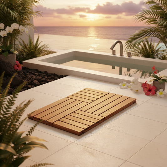 Dluxe Ave. Acacia Wood Bath Mat 23.8” x 15.3” Wooden Shower Mat for Bathroom  (Walnut)