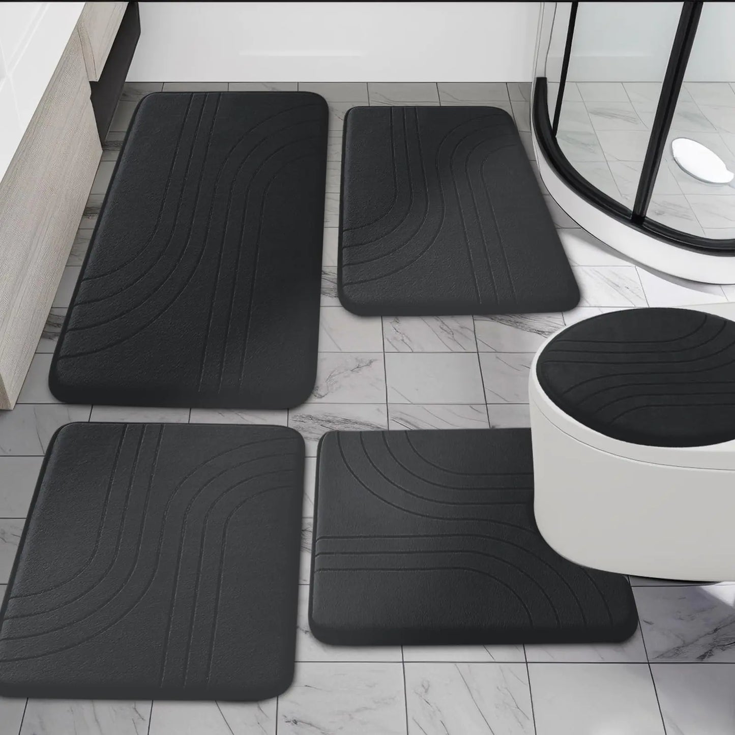 Dluxe Ave. YIHOUSE Bathroom Rug Set 5 Pieces Soft Non Slip Memory Foam Bath Mat Set Extra Thick Bath Mats  Dark Grey