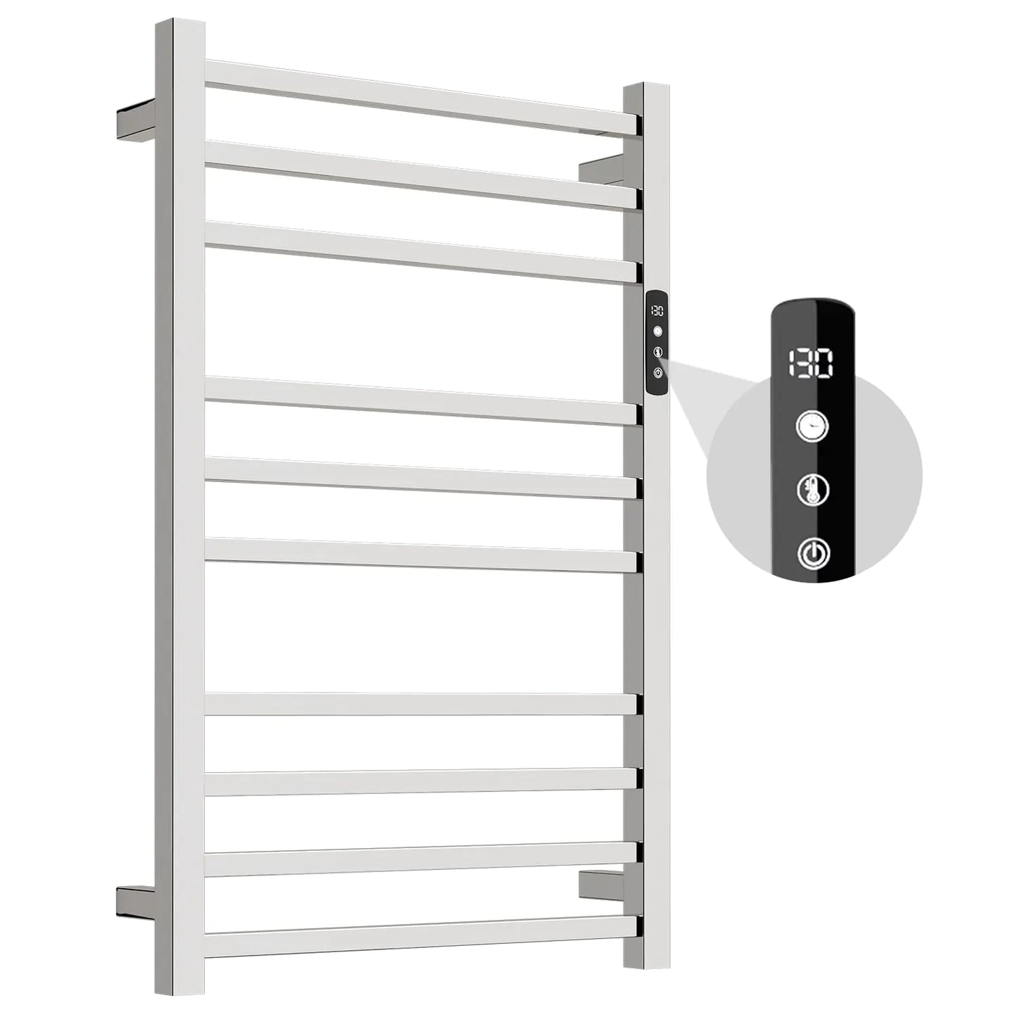 Dluxe Ave. Colliford Towel Warmer304 Stainless Steel Compact Towel Warmer Rack for Bathroom -10 Bars Wall Mounted Towel Heater with Intelligent Touch Screen Timer Hard Wired/Plug-in (Compact Design)