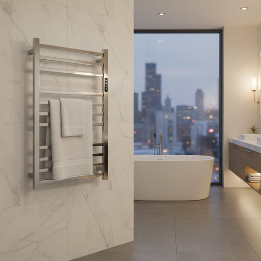 Dluxe Ave. Towel Warmer/304 Stainless Steel /Touch Screen Timer Hard Wired/Plug-in (Compact Design)