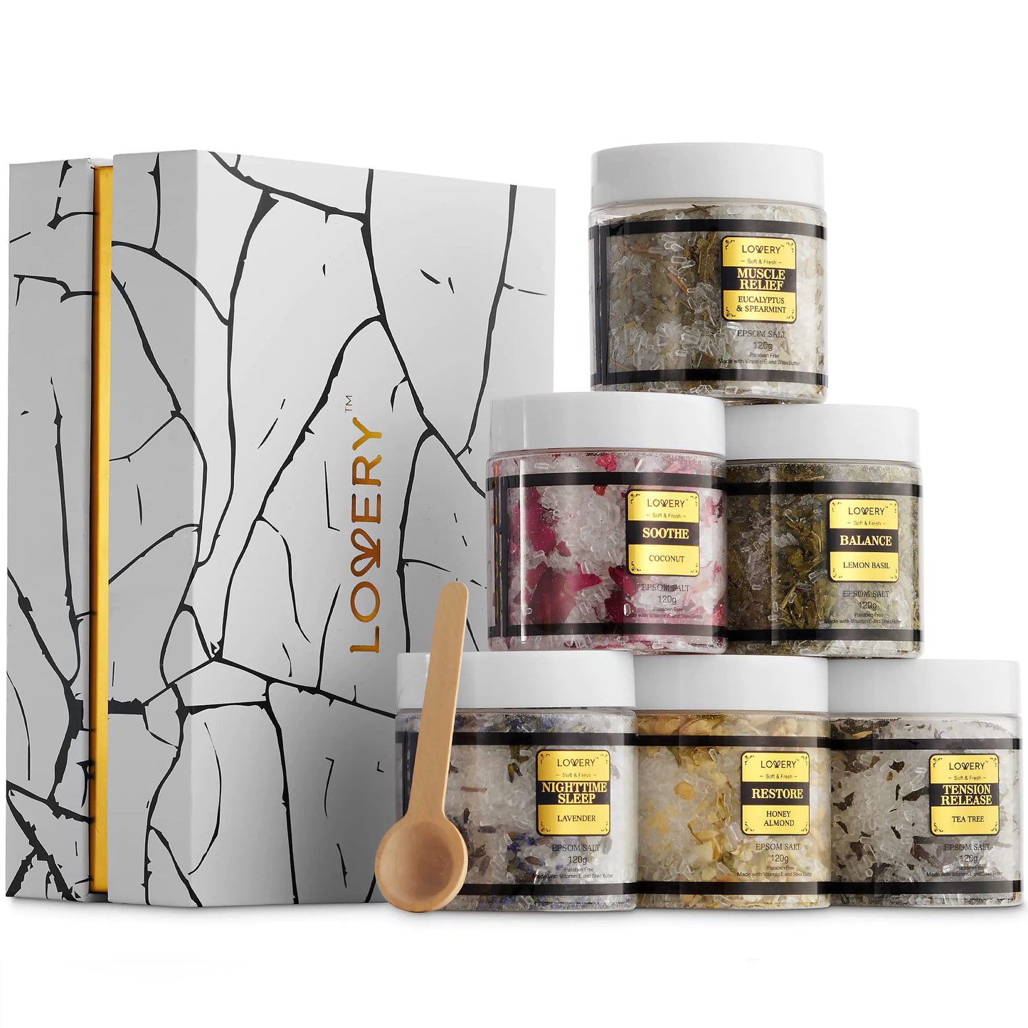 Dluxe Ave. Epsom Bath Salts Gift Set Relaxing Spa Salt with Essential Oils - Lavender Eucalyptus Spearmint Lemon Basil Coconut Tea Tree Honey Almond