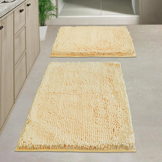 Dluxe Ave. Flotstiga Bathroom Rugs Chenille Extra Thick and Absorbent Non-Slip Sets 2Piece Cream