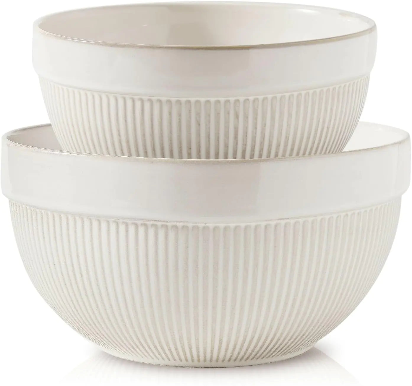 Dluxe Ave. Ceramic Large Yellow Stripe Mixing Bowls /Set of 2 /   10in. & 8in. (White)