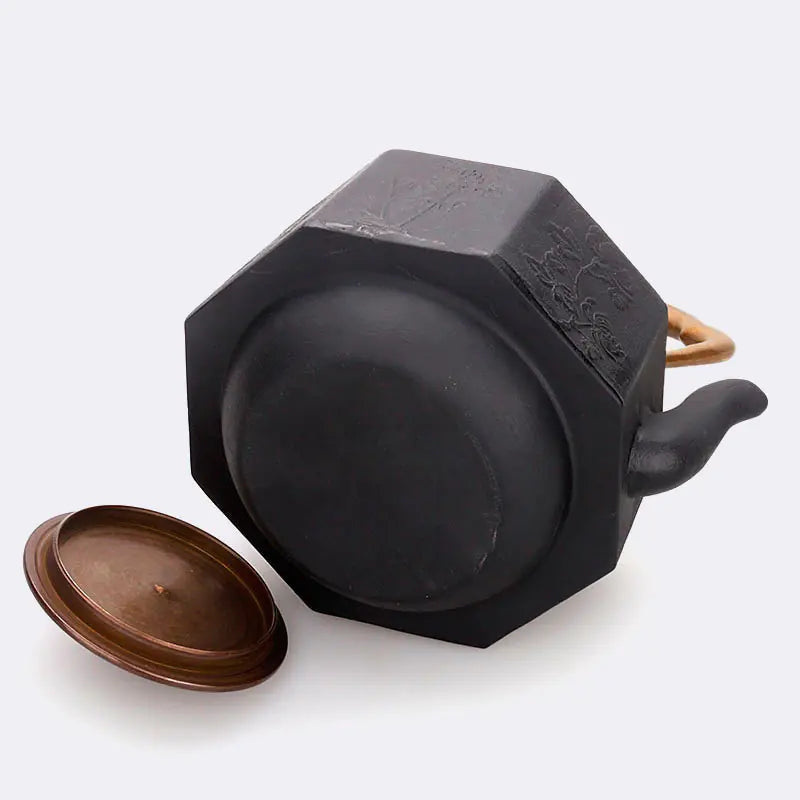 Dluxe Ave. 1.2L Uncoated Cast Iron Teapot with Copper Handle
