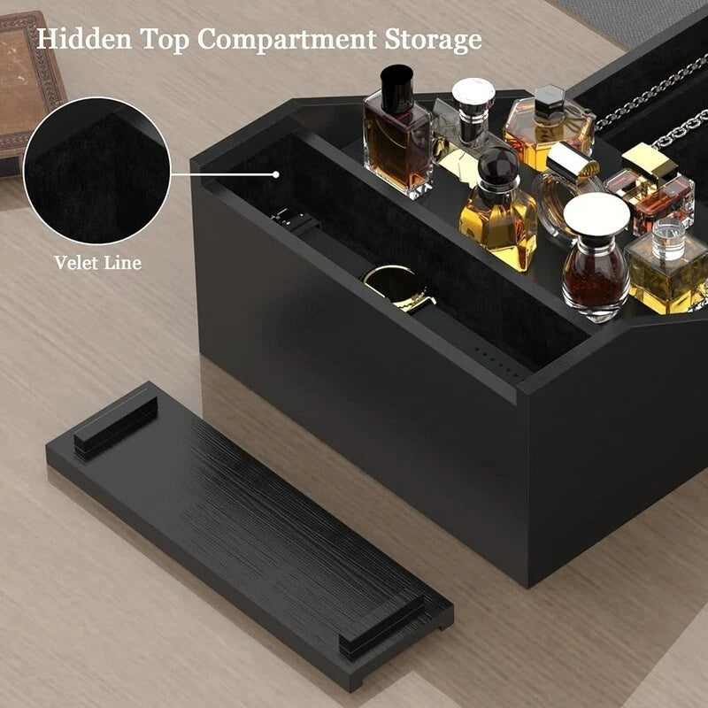 Dluxe Ave. Men Enhanced 5 Tier Cologne Stand Organizer with Velvet Lined Drawer & Hidden Storage (Classy Black)