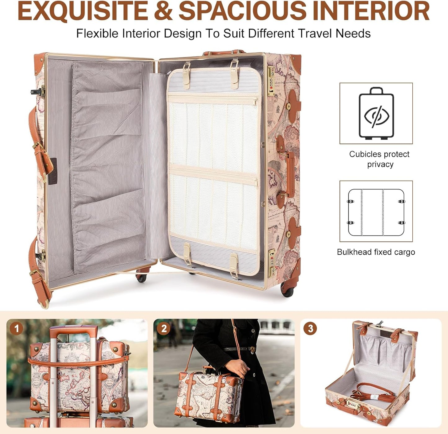 Dluxe Ave. Vintage Luggage Sets of 3 Piece/ Hardside/ Lightweight/ Spinner Wheels/ Travel Set (Vintage)26"+20"+12"