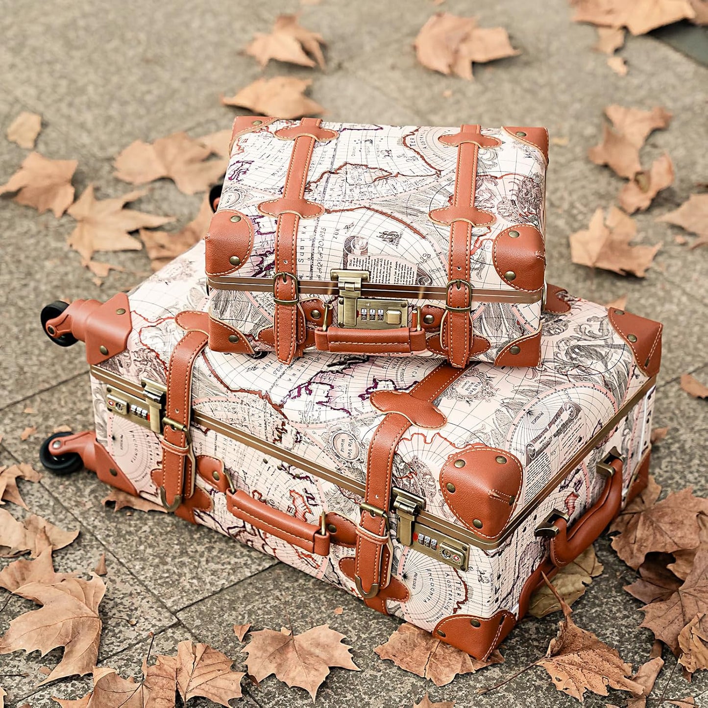 Dluxe Ave. Vintage Luggage Sets of 3 Piece/ Hardside/ Lightweight/ Spinner Wheels/ Travel Set (Vintage)26"+20"+12"
