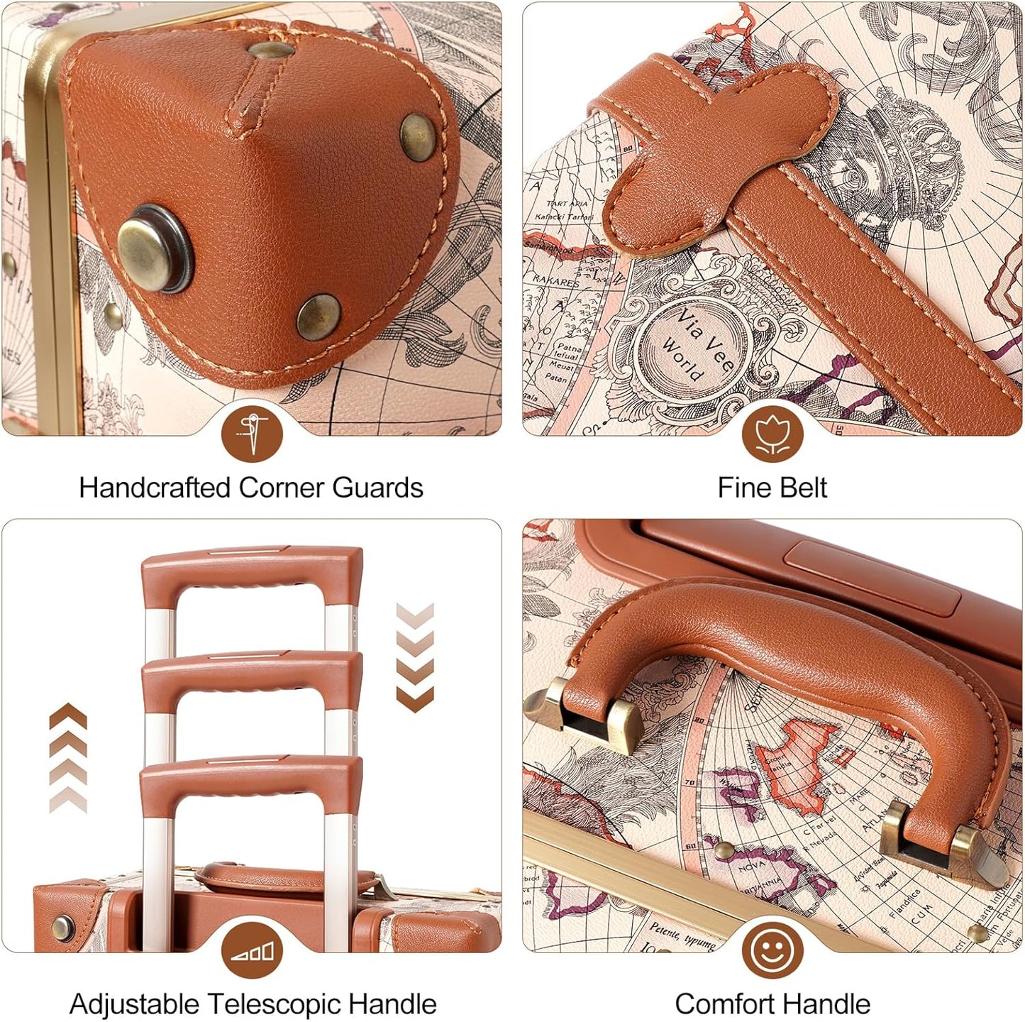Dluxe Ave. Vintage Luggage Sets of 3 Piece/ Hardside/ Lightweight/ Spinner Wheels/ Travel Set (Vintage)26"+20"+12"