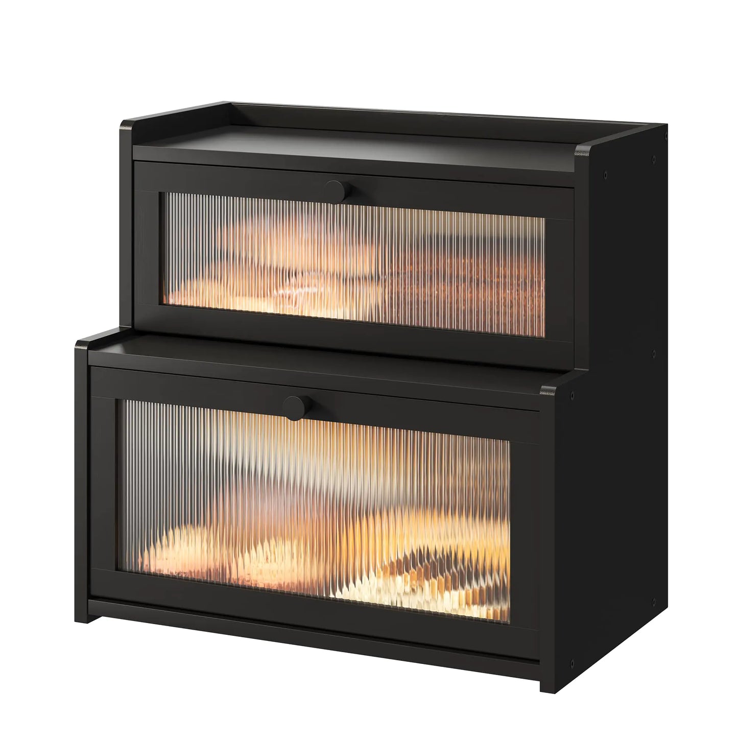 Dluxe Ave. Black Bread Box for Kitchen Countertop / Double Layer Large Corner